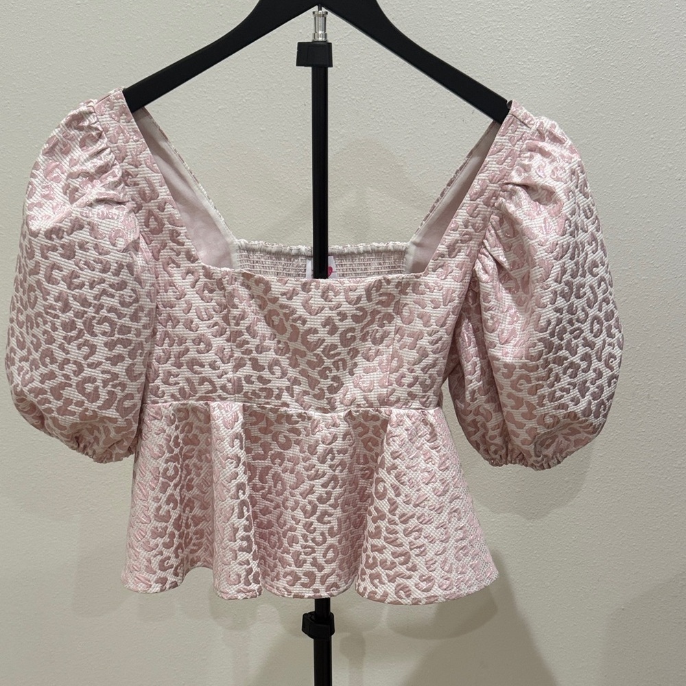 Buddy Love Blush Pink Jacquard Puff Sleeve Peplum Top